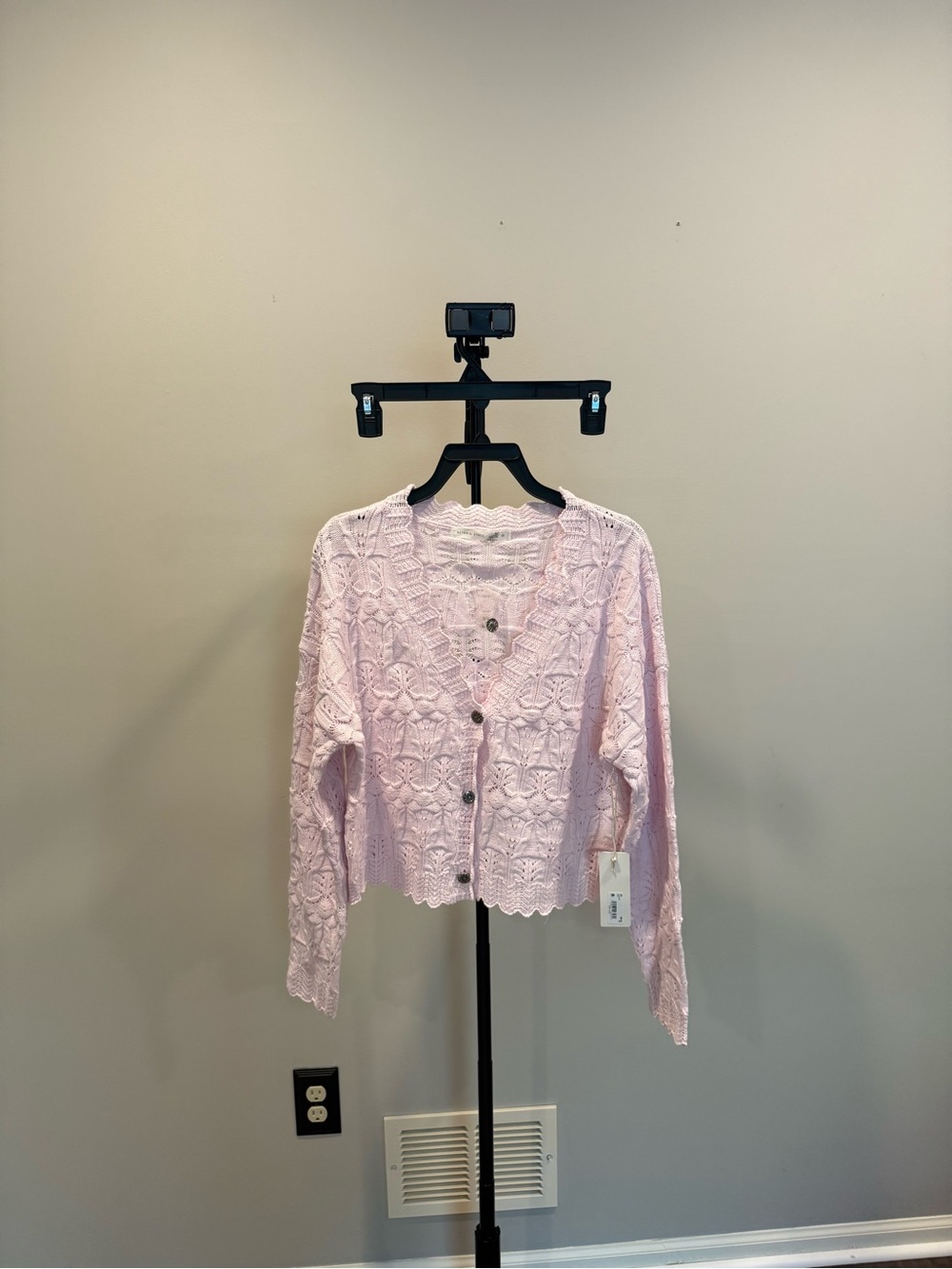 Altar'd State Pale Pink Lace Knit Button Cardigan - Picture 4 of 7